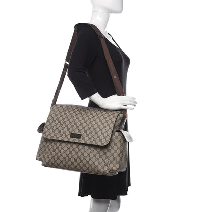 Gucci GG Supreme Monogram Selleria Calfskin Messenger Diaper Bag Beige Ebony Cocoa Dark Chocolate 2 of 11