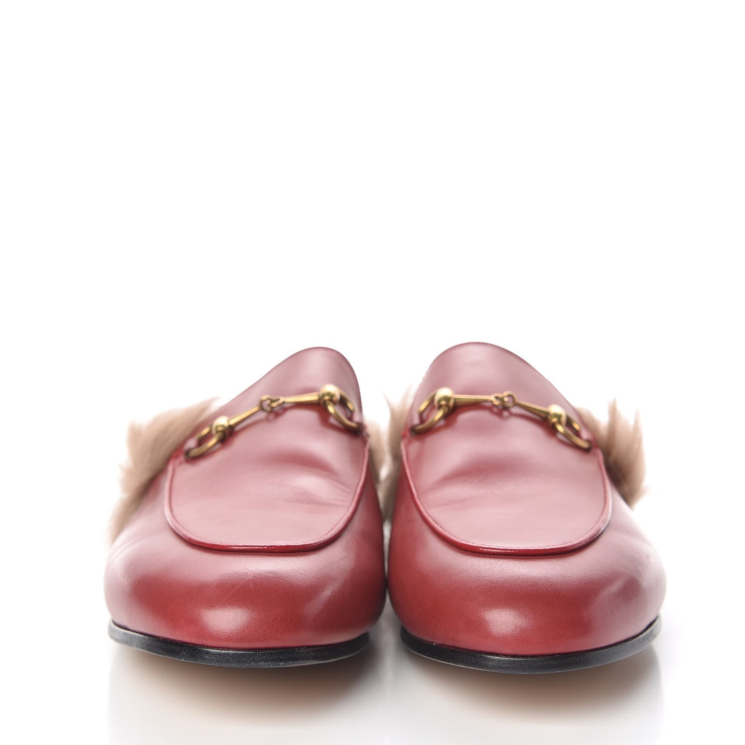 Gucci Betis Glamour Calfskin Fur Womens Princetown Slippers 39.5 Hibiscus Red Naturale 2 of 9