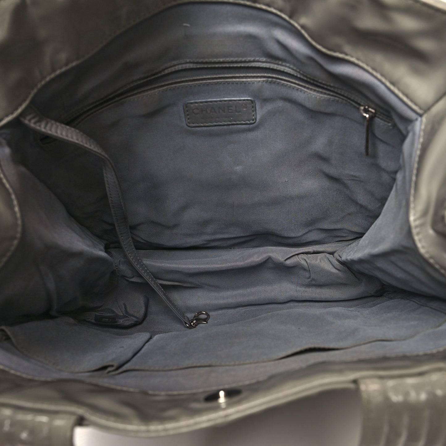 Patent Quilted Expandable CC Shoping Tote Grey