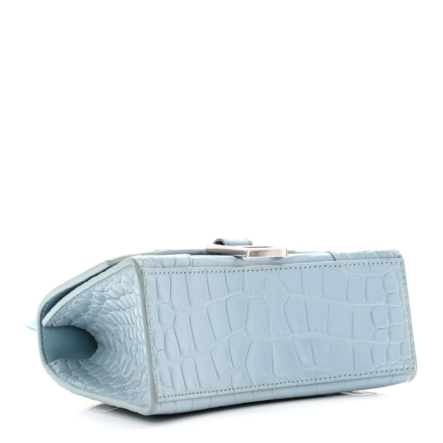 Balenciaga Shiny Calfskin Crocodile Embossed Hourglass Top Handle Bag XS Blue Grey 4 of 10