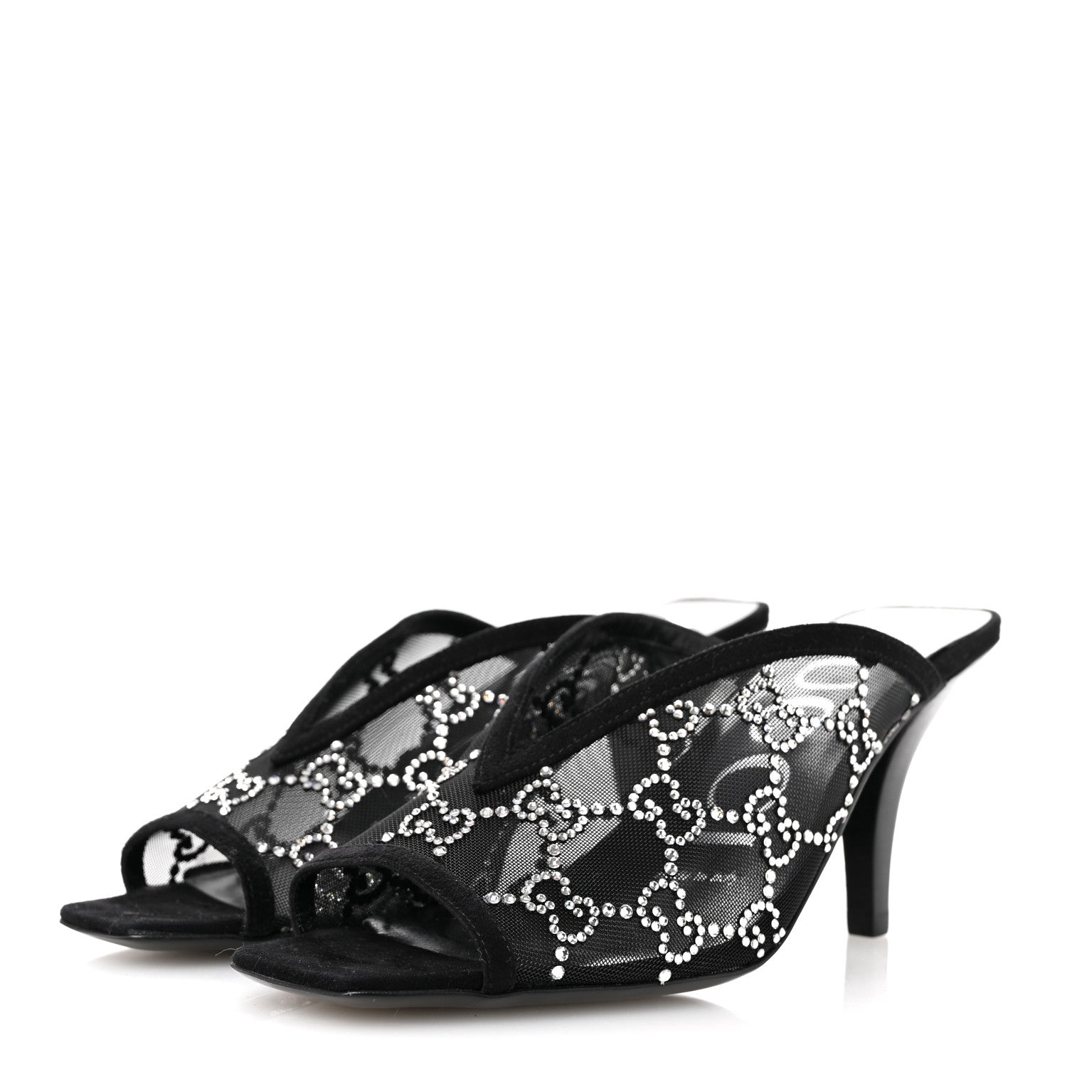 Gucci Tela Retino Kid Scamosciato Crystal GG Monogram Square G 95mm Slide Sandals 35 Black 4 of 8