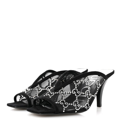 Gucci Tela Retino Kid Scamosciato Crystal GG Monogram Square G 95mm Slide Sandals 35 Black 4 of 8