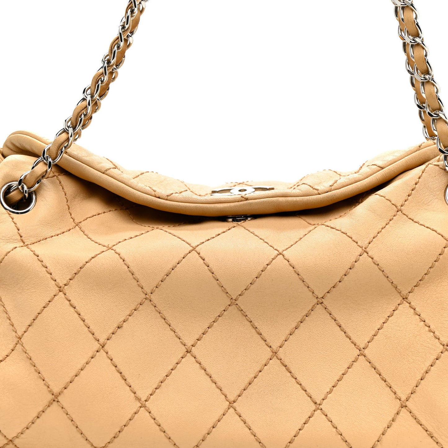 Lambskin Stitched Accordion Tote Beige