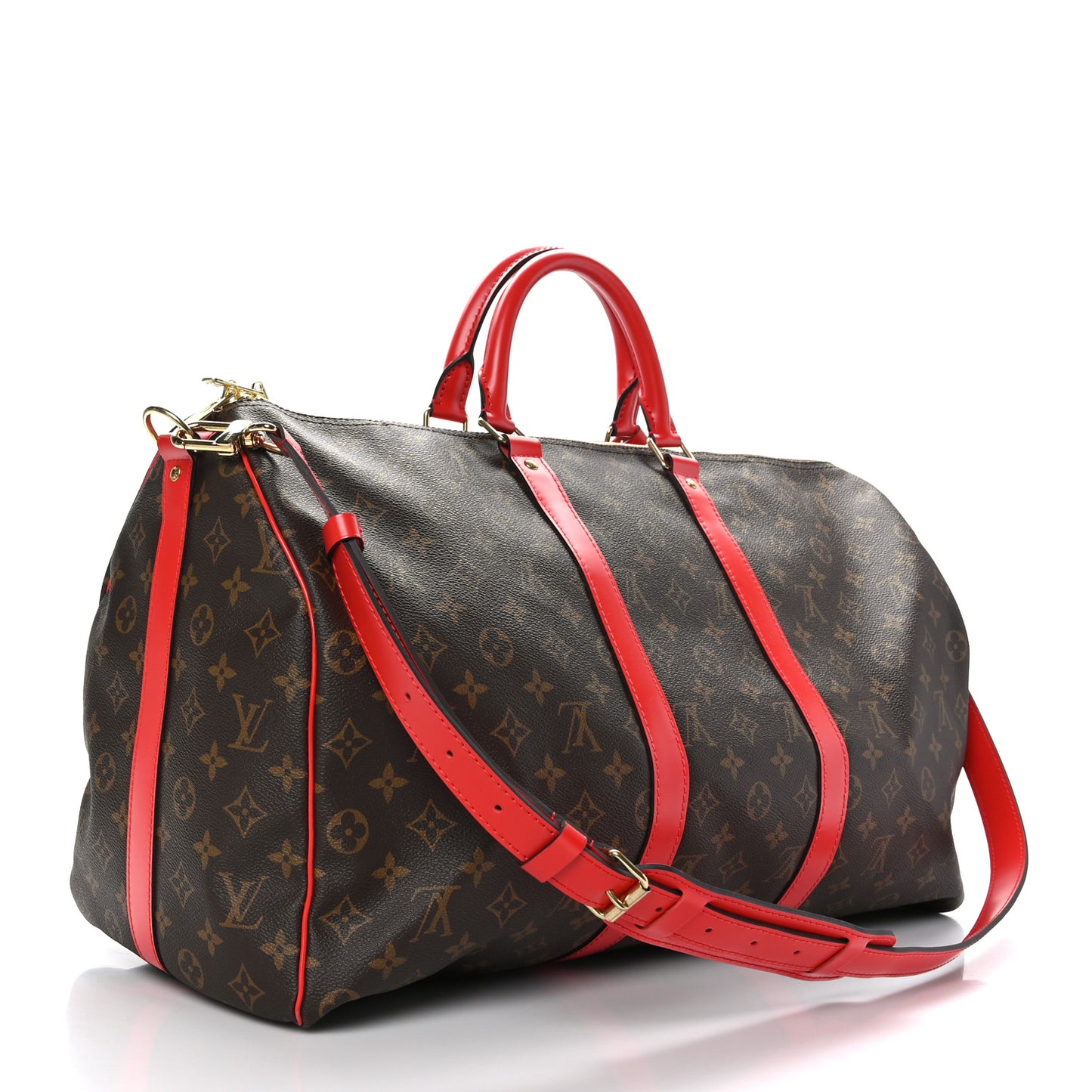 Calfskin Monogram Keepall Bandouliere 50 Coquelicot