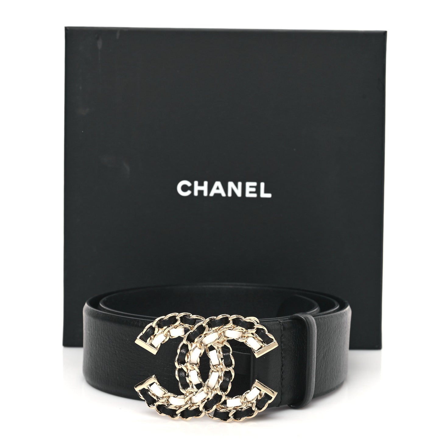 Calfskin CC Chain Belt 85 34 Black