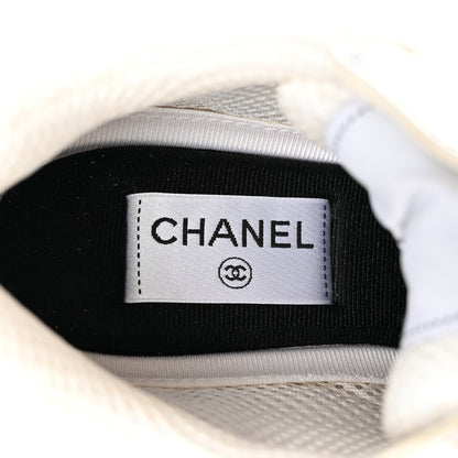 Chanel Fabric Laminated Calfskin Stretch CC Sneakers 39 White Silver 6 of 9