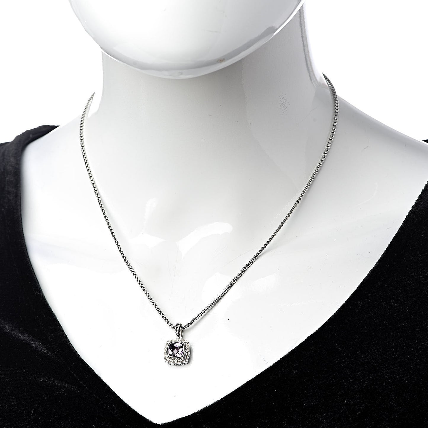 Sterling Silver Diamond Amethyst 7mm Petite Albion Pendant Necklace