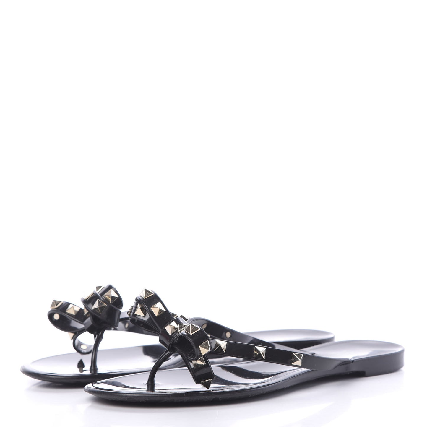 PVC Jelly Rockstud Bow Thong Sandals 41 Black