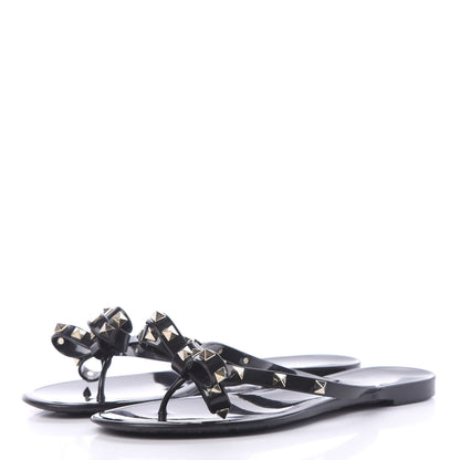 Valentino Garavani PVC Jelly Rockstud Bow Thong Sandals 41 Black 3 of 8