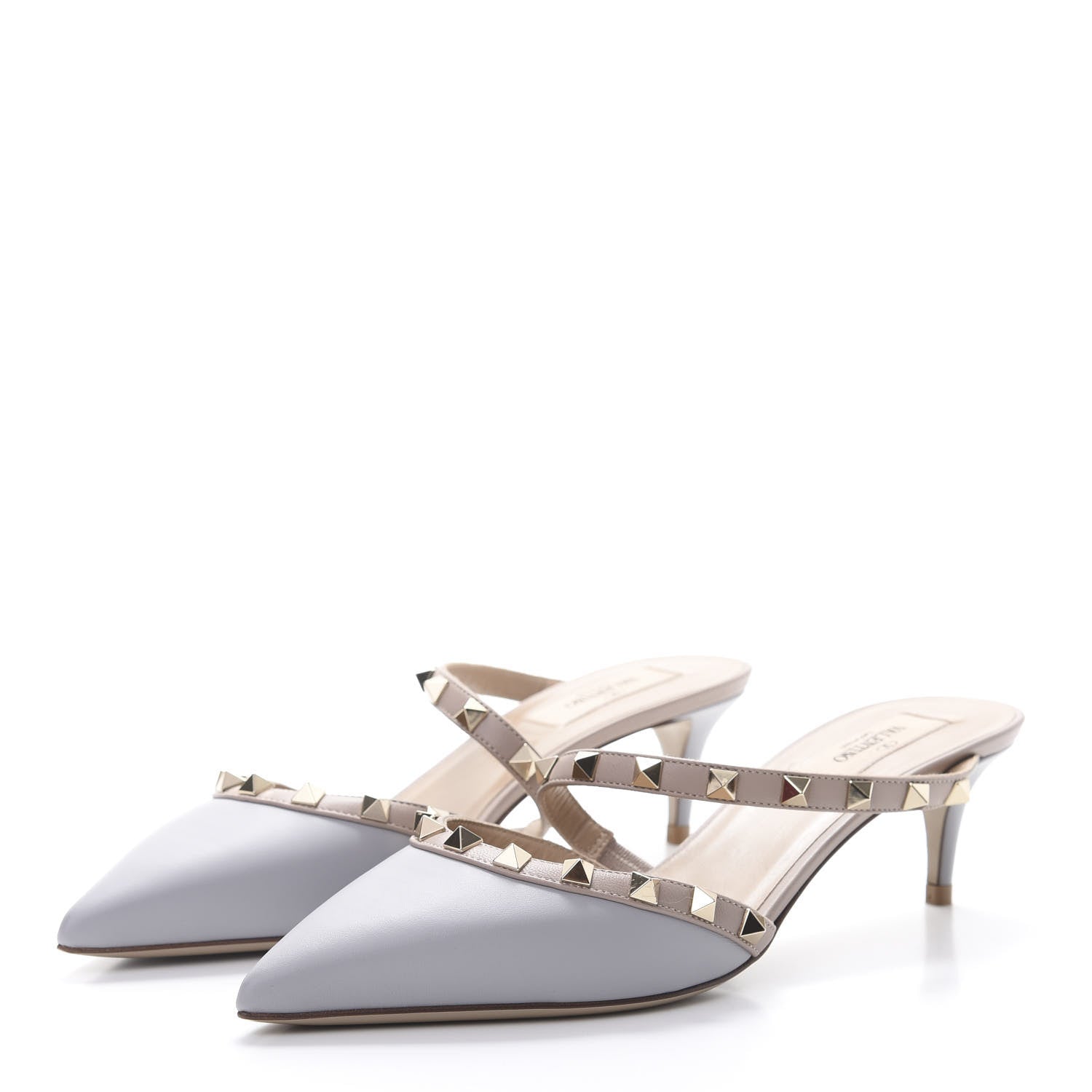 Valentino Garavani Calfskin Nappa Rockstud Cross Strap 50mm Mules 39 Pastel Grey Poudre 3 of 12