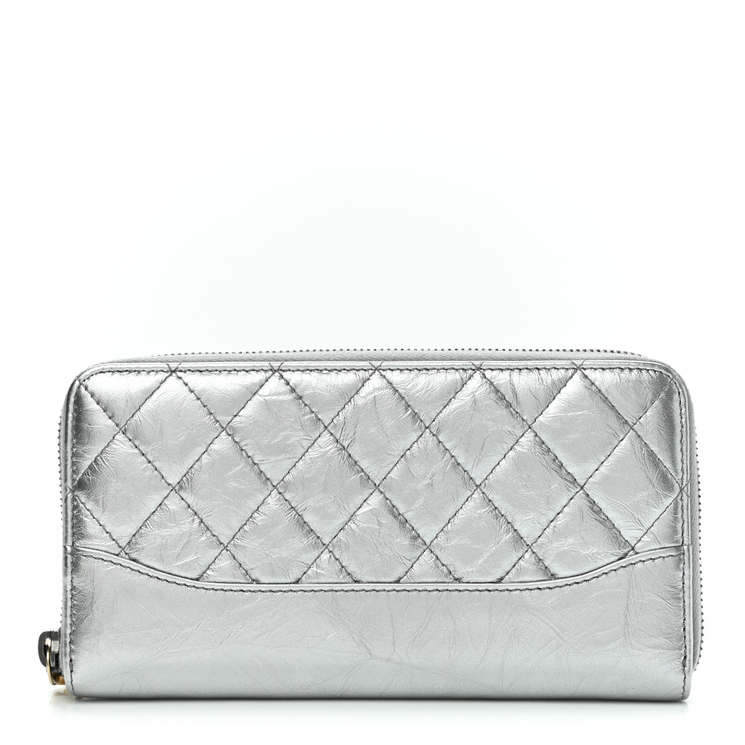 Chanel Metallic Aged Calfskin Quilted Large Gabrielle Zip Around Wallet Silver 1 of 8