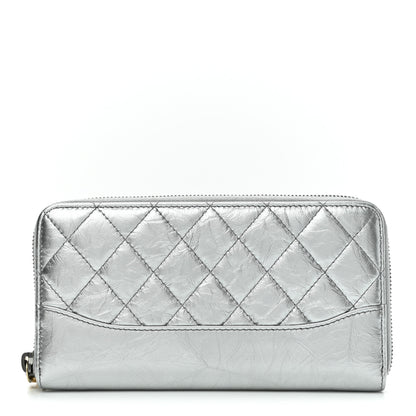 Chanel Metallic Aged Calfskin Quilted Large Gabrielle Zip Around Wallet Silver 1 of 8