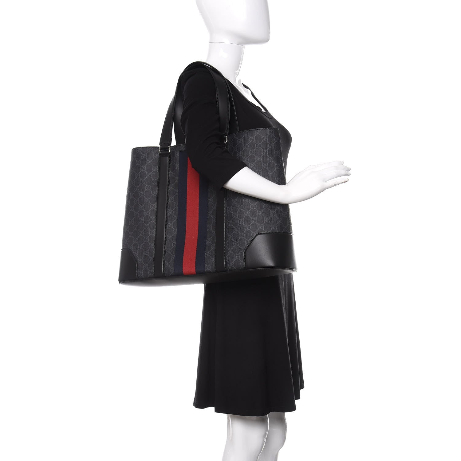 Gucci GG Supreme Monogram Web Tote Black Grey 2 of 10