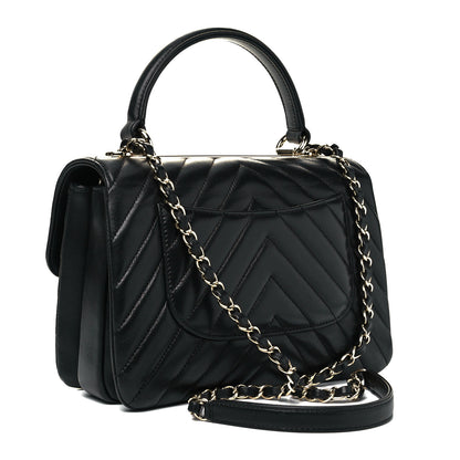 Chanel Lambskin Chevron Quilted Small Trendy CC Dual Handle Flap Bag Black 3 of 9