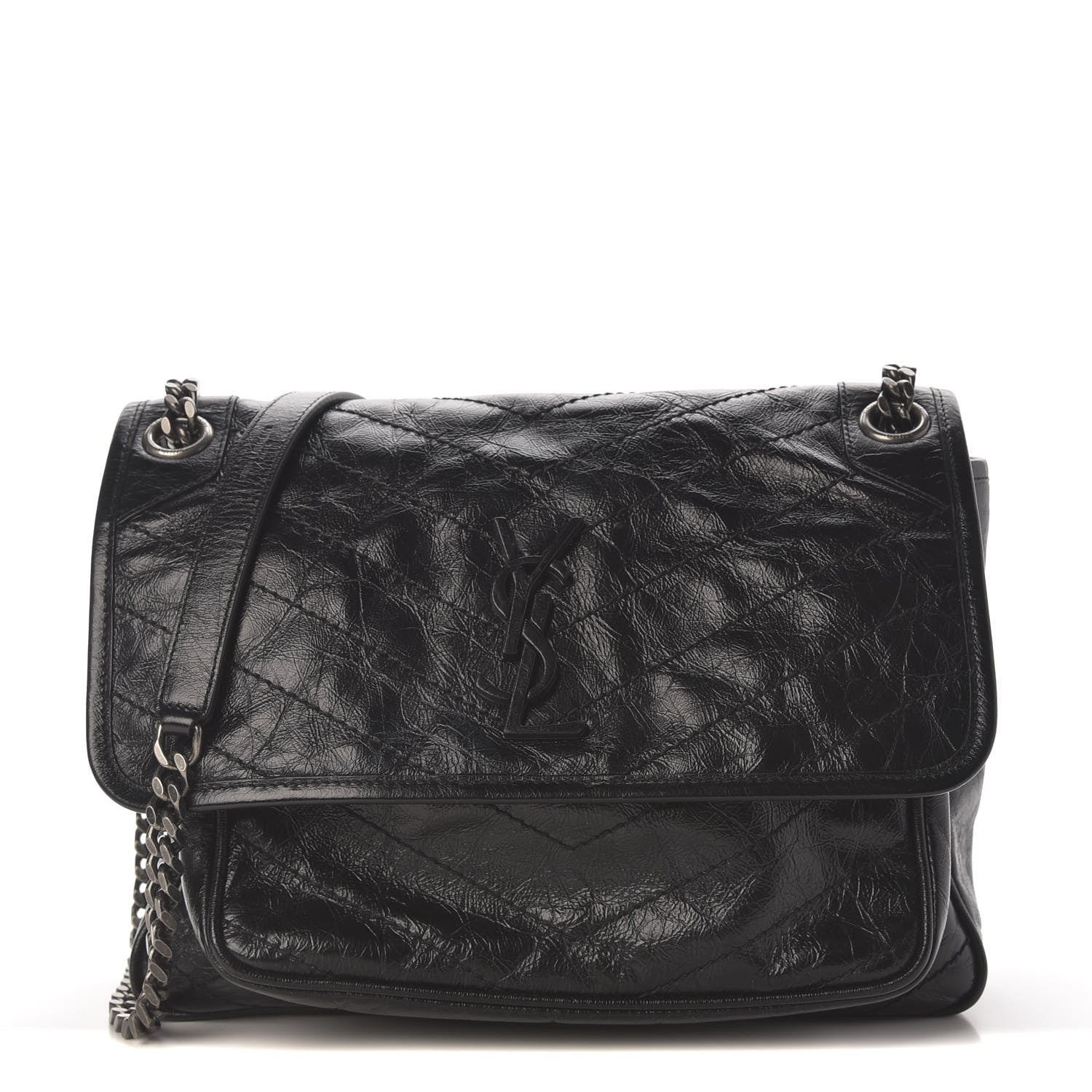 Saint Laurent Crinkled Calfskin Matelasse Monogram Medium Niki Chain Satchel Black 1 of 9