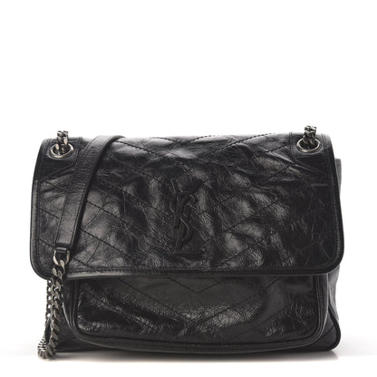 Saint Laurent Crinkled Calfskin Matelasse Monogram Medium Niki Chain Satchel Black 1 of 9
