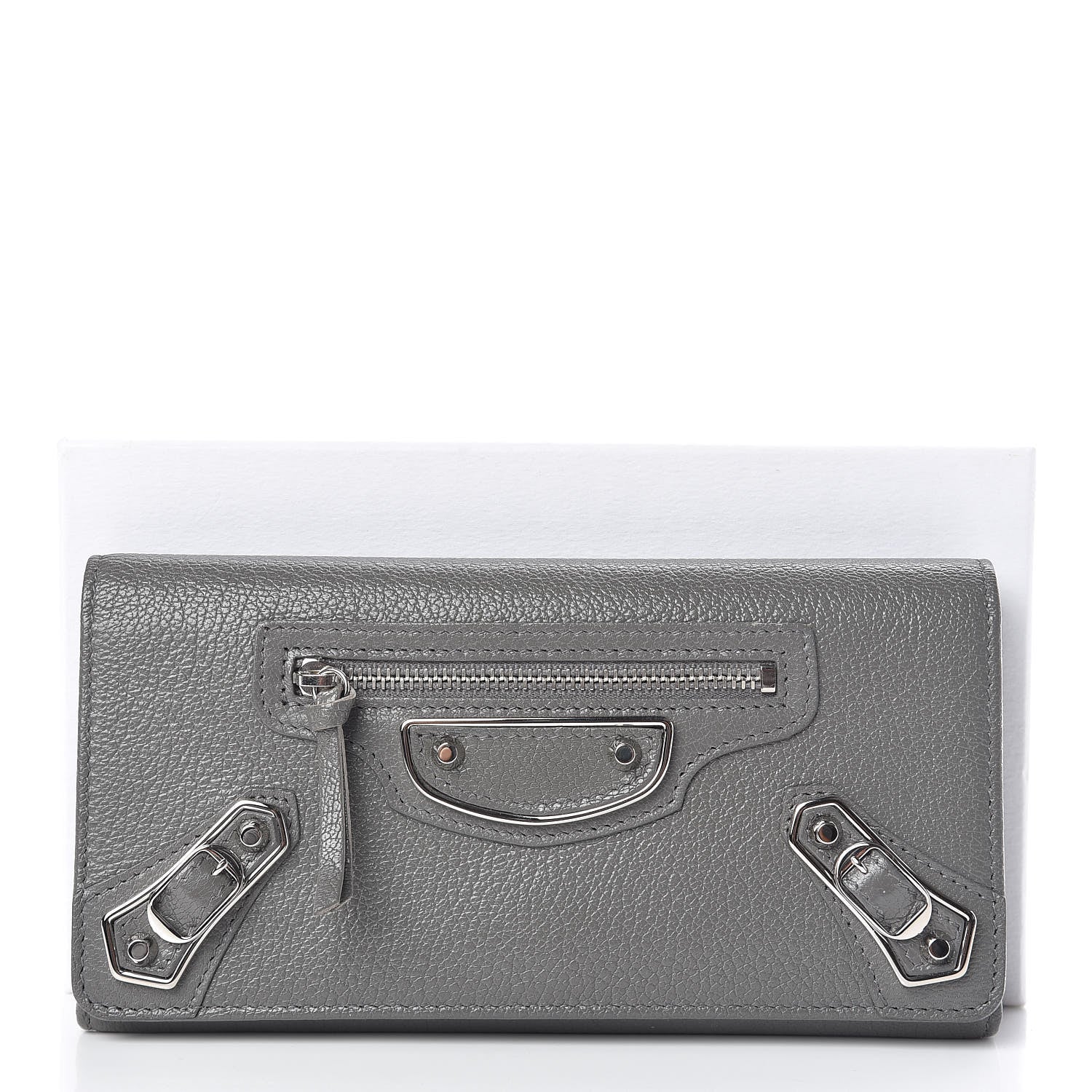 Balenciaga Chevre Silver Metallic Edge Hardware Money Wallet Gris Acier 8 of 8