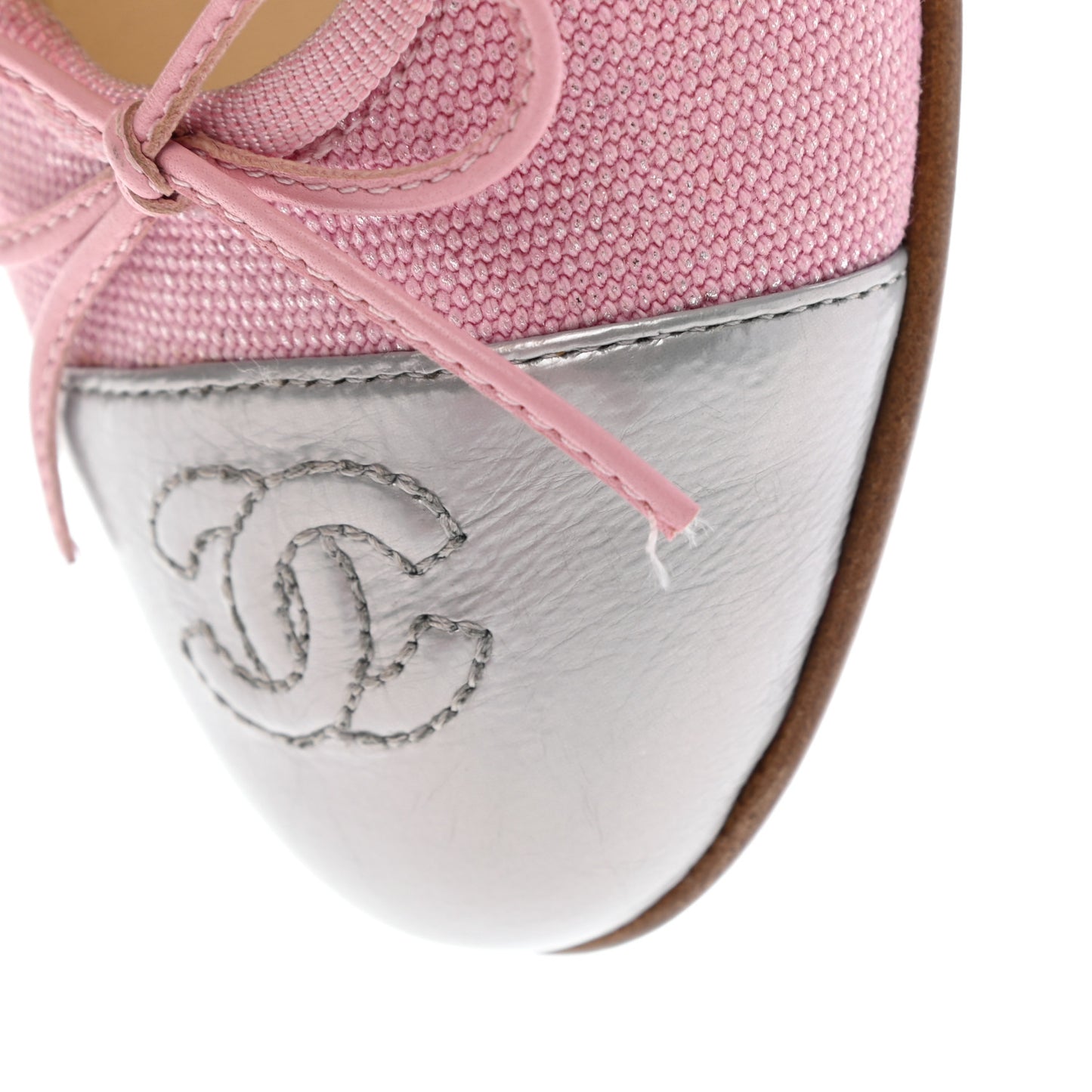 Iridescent Fabric Lambskin Cap Toe Ballerina Flats 36 Pink Light Grey