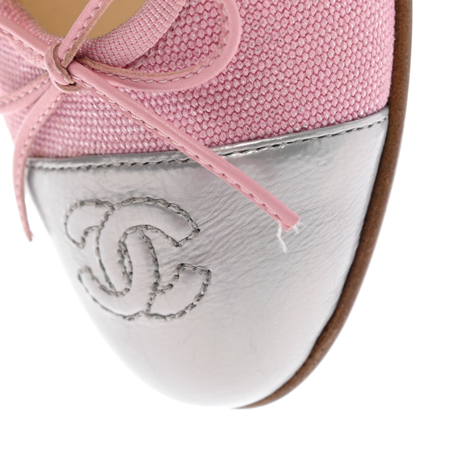 Chanel Iridescent Fabric Lambskin Cap Toe Ballerina Flats 36 Pink Light Grey 9 of 9