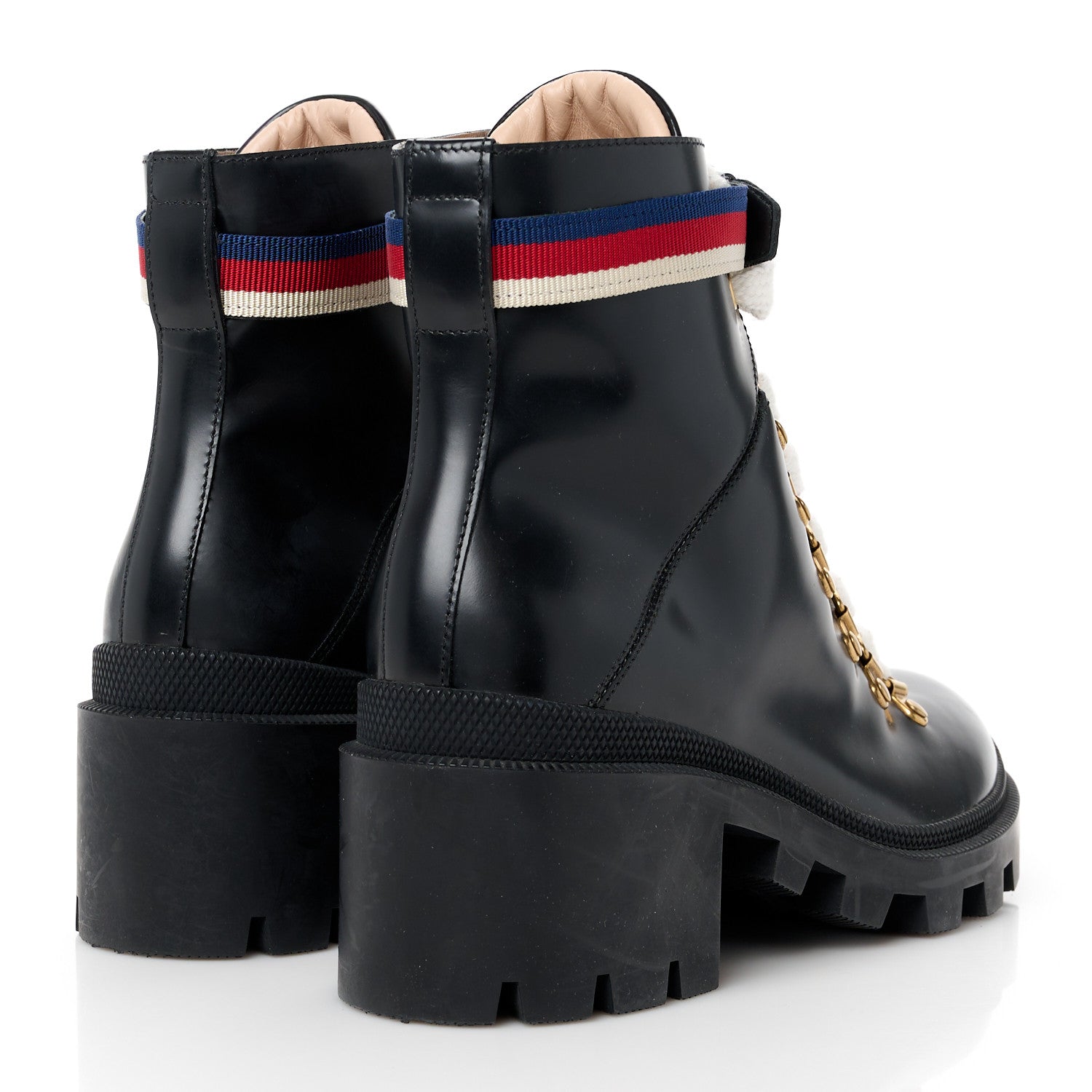 Gucci Calfskin Sylvie Web Womens Lace Up Combat Boots 37 Black 4 of 10
