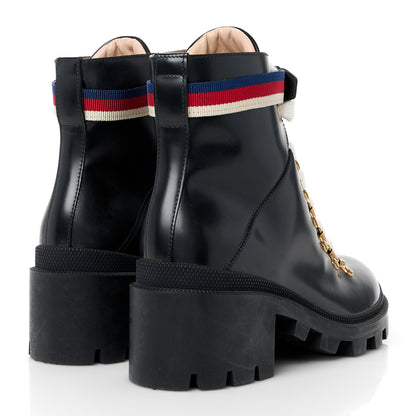 Gucci Calfskin Sylvie Web Womens Lace Up Combat Boots 37 Black 4 of 10