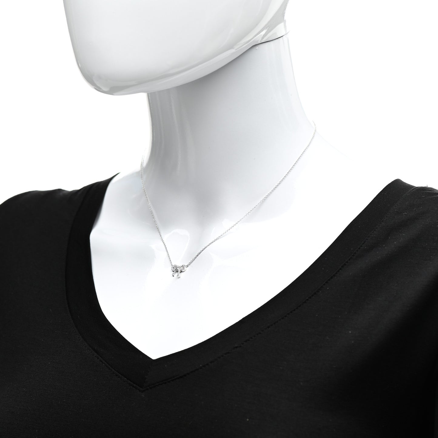 18K White Gold Diamond Mini Bow Pendant Necklace