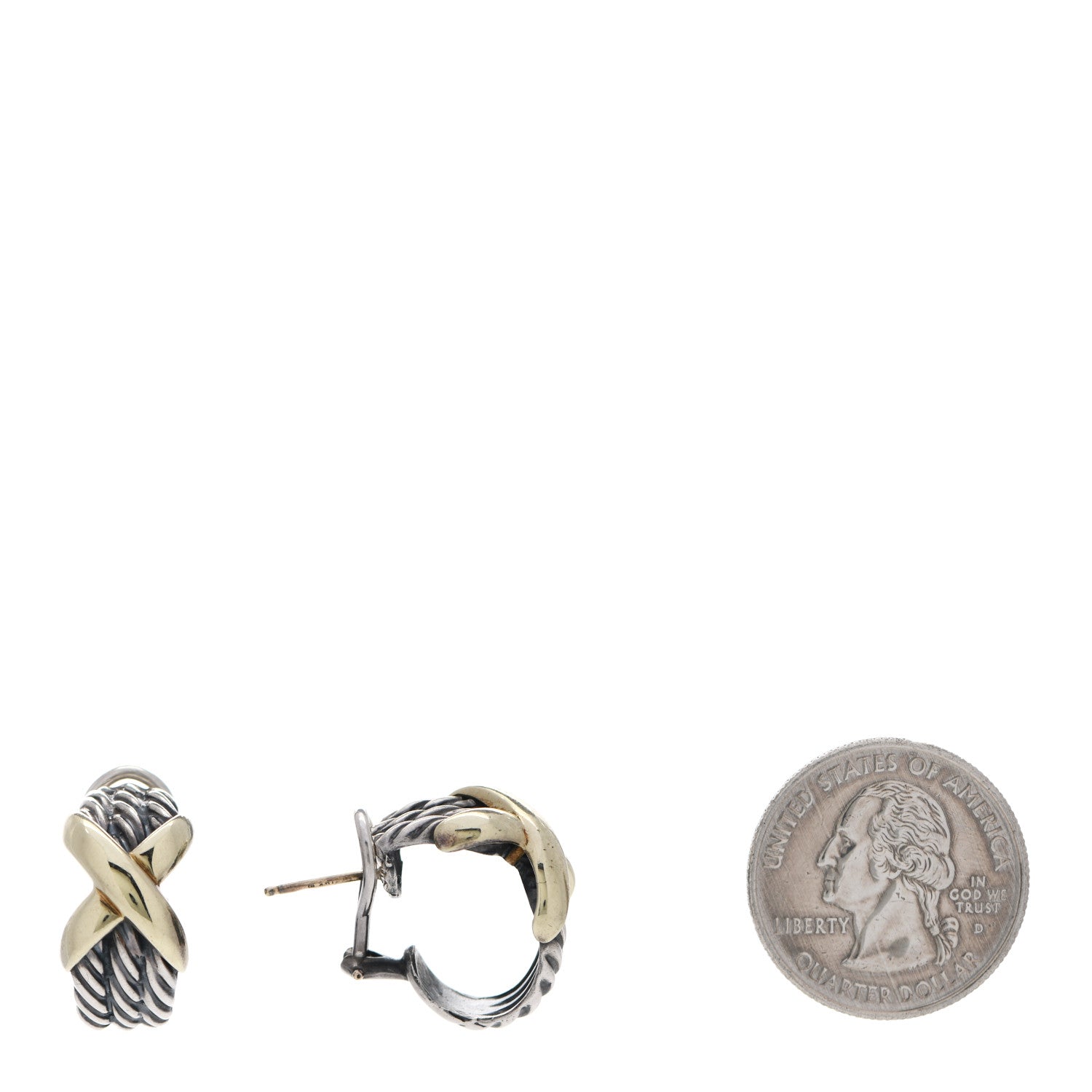 David Yurman Sterling Silver 14K Yellow Gold Cable Classics X Earrings 2 of 5