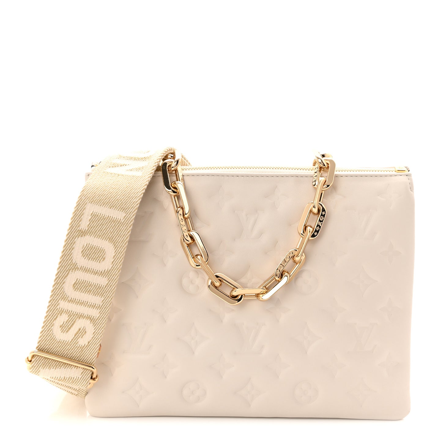 Lambskin Embossed Monogram Coussin PM Beige Cream