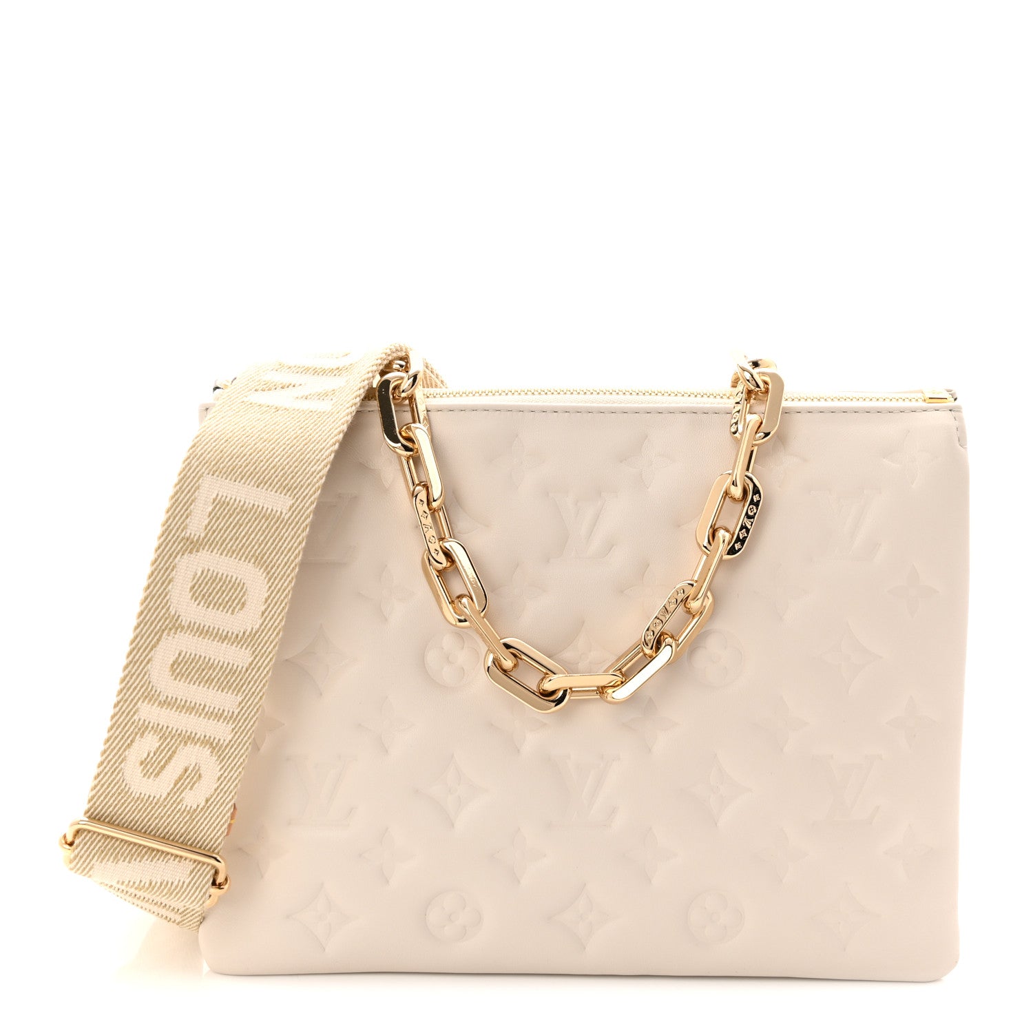 Louis Vuitton Lambskin Embossed Monogram Coussin PM Beige Cream 1 of 10