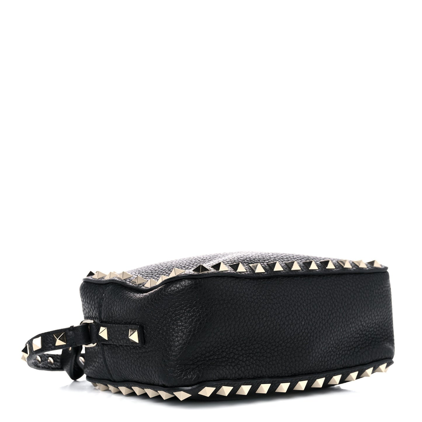 Pebbled Calfskin Rockstud Camera Crossbody Bag Black
