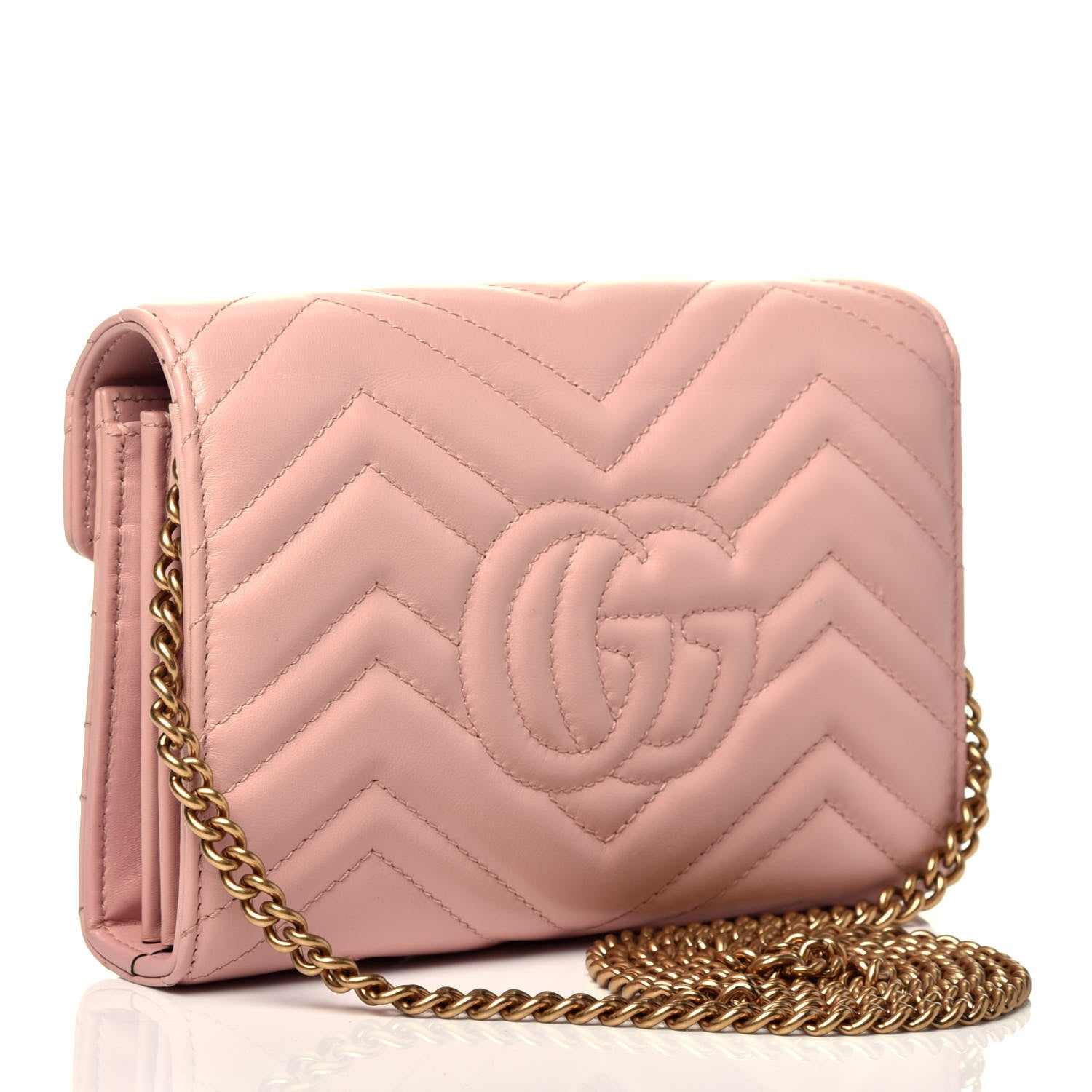 Gucci Calfskin Matelasse GG Marmont Chain Wallet Perfect Pink 5 of 18