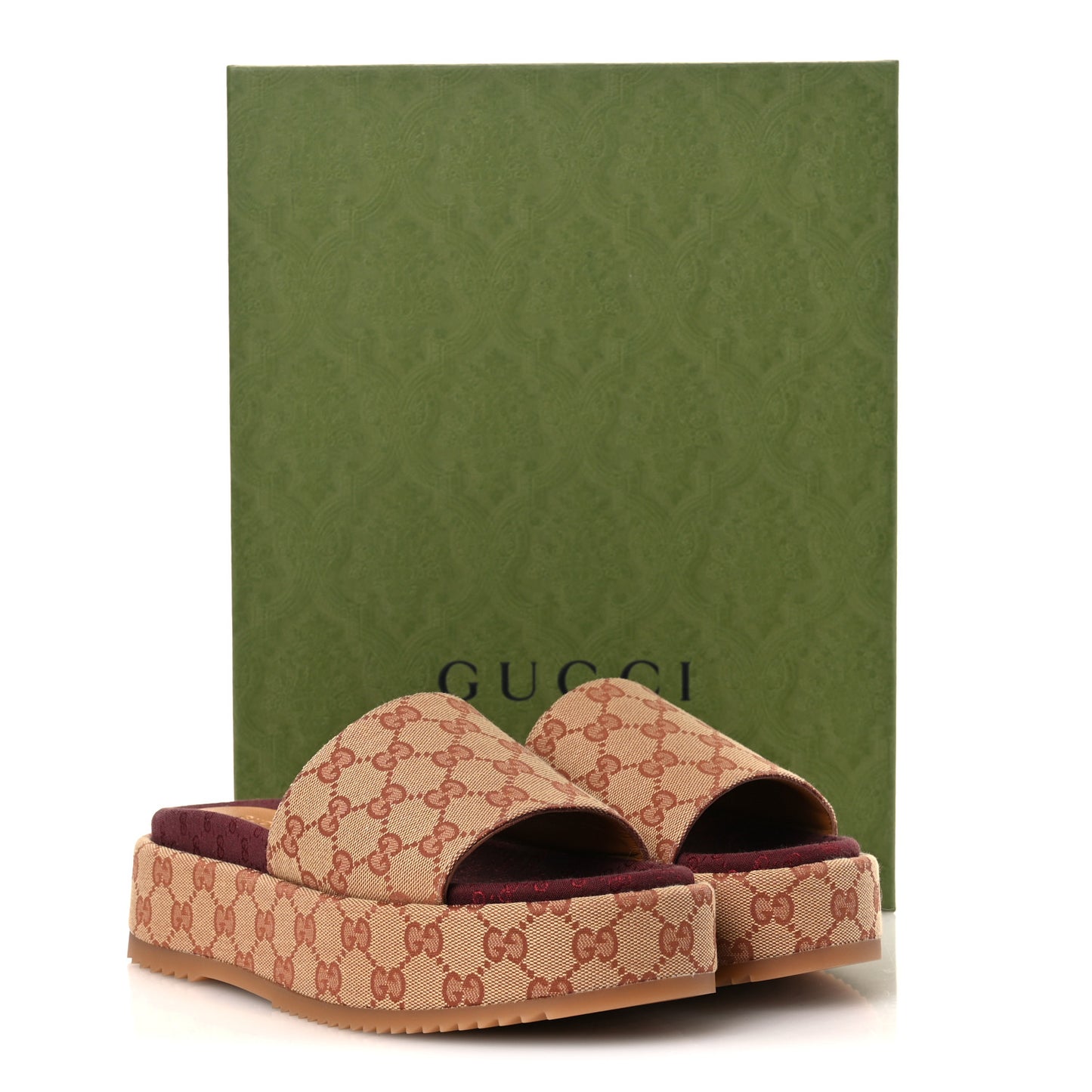 Canvas GG Monogram Angelina Platform Slide Sandals 39 Beige Ruggine