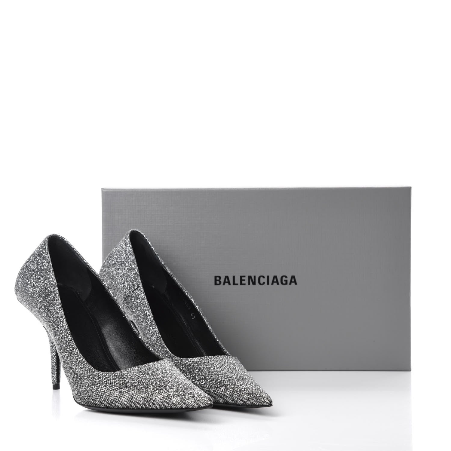 Balenciaga Shiny Fabric Square Knife 80mm Pumps 41 Silver 9 of 9