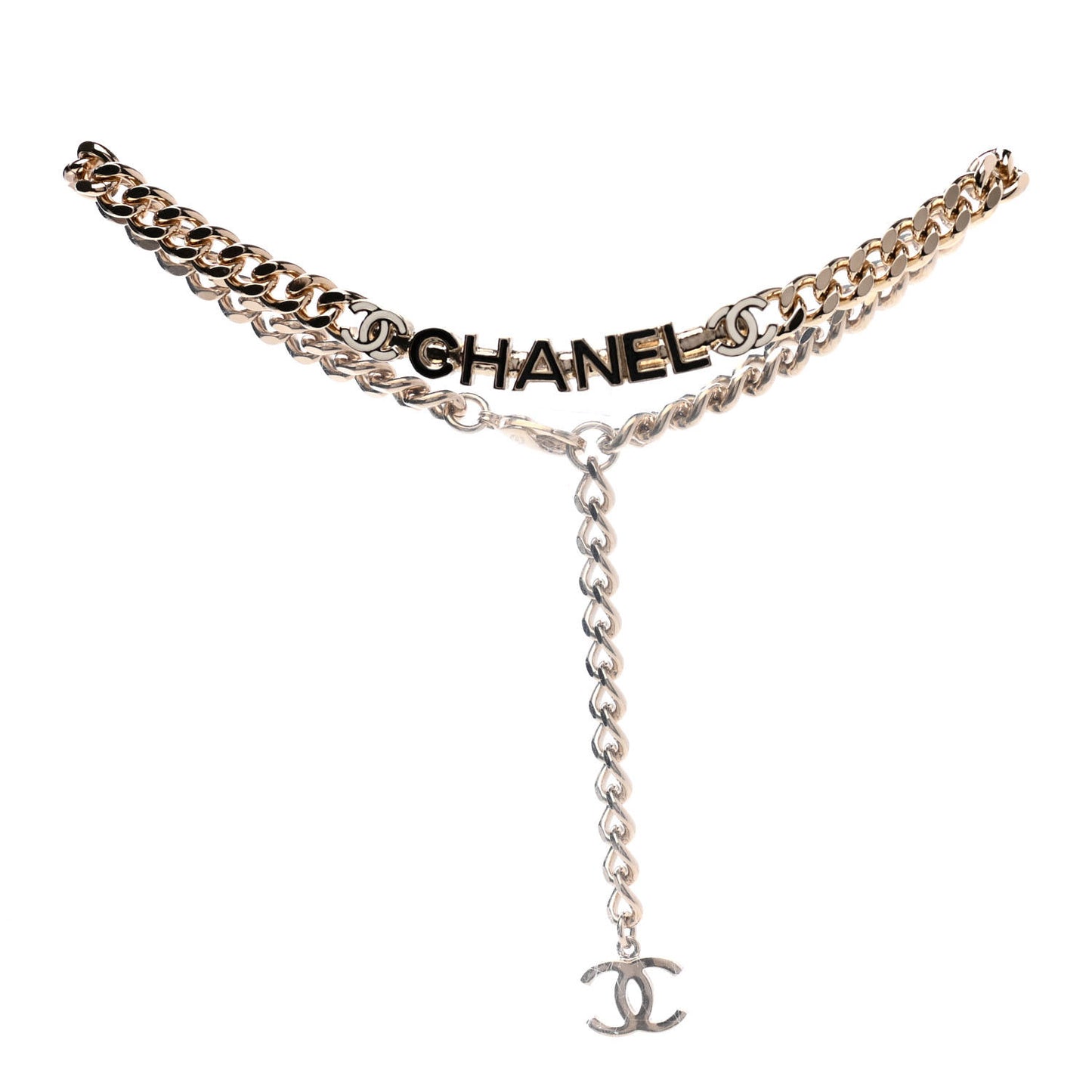 Enamel Metal Logo Choker Necklace Gold White Black