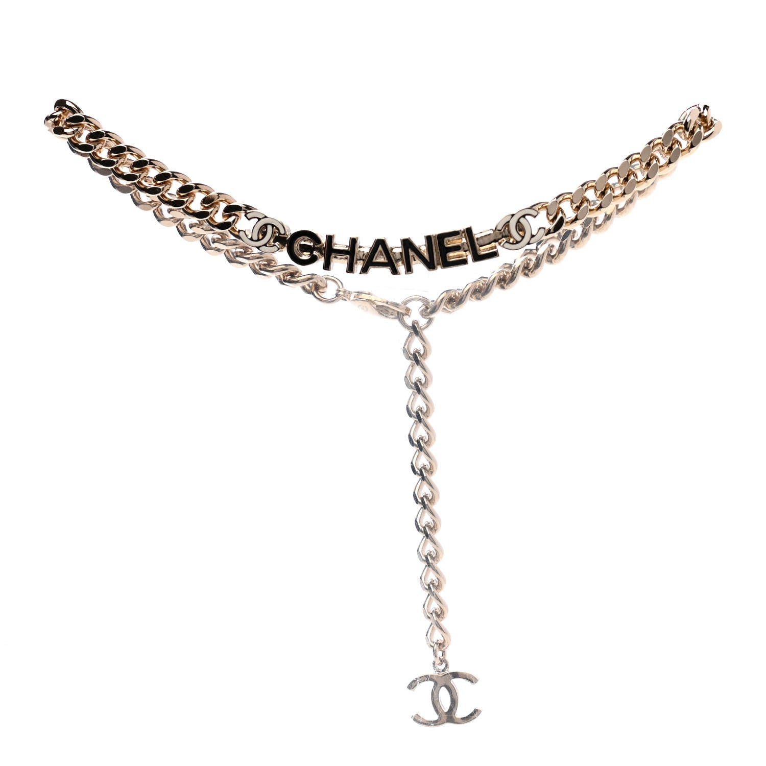 Chanel Enamel Metal Logo Choker Necklace Gold White Black 1 of 6