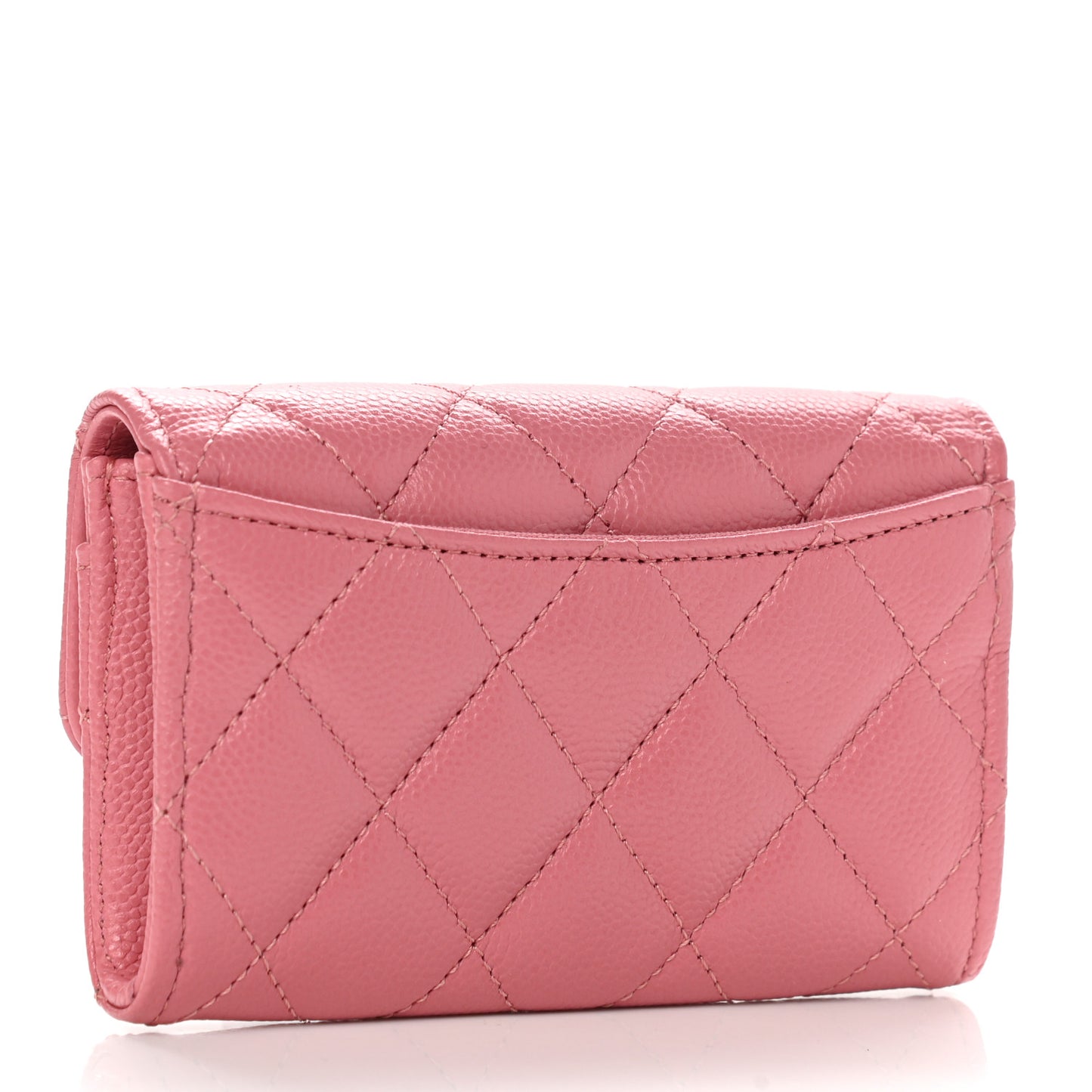 Caviar Quilted Flap Card Holder Wallet Pink