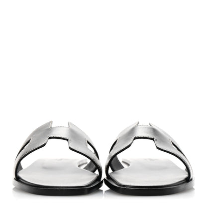 Hermes Box Calfskin Oran Sandals 37.5 Black 3 of 9
