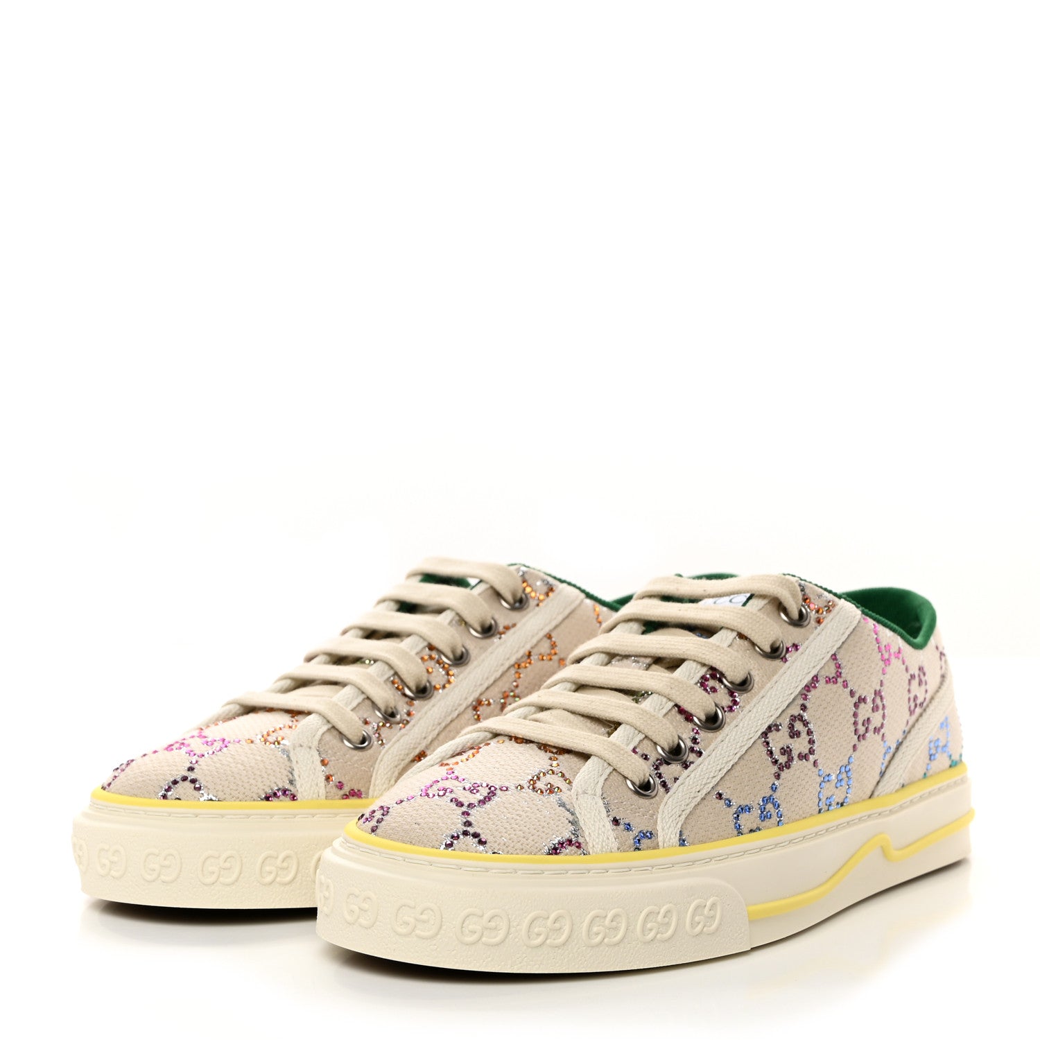 Gucci Canvas Lame Crystal GG Monogram Womens 1977 Tennis Sneakers 36.5 Gardenia Silver Mystic White 3 of 8