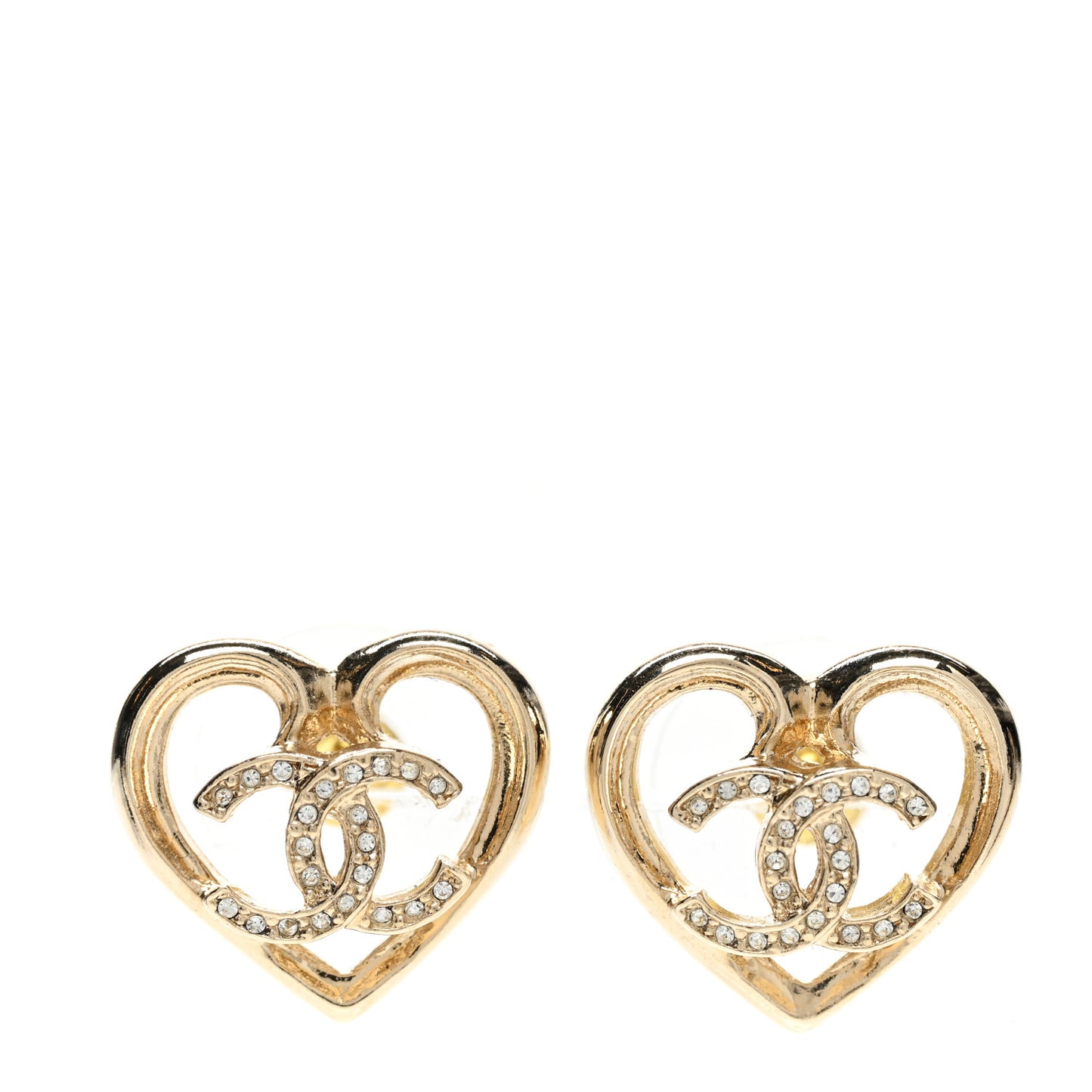 Metal Crystal CC Logo Heart Earrings Gold