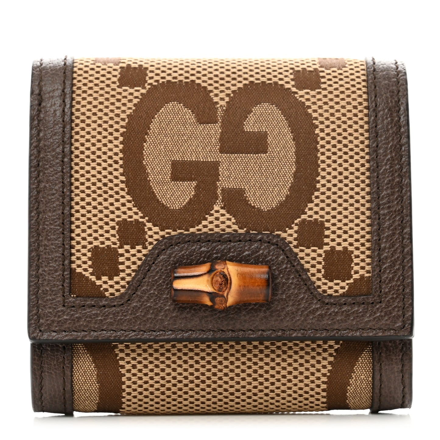 Monogram Jumbo GG Textured Dollar Calfskin Diana Compact Wallet Camel Ebony New Acero