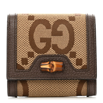 Gucci Monogram Jumbo GG Textured Dollar Calfskin Diana Compact Wallet Camel Ebony New Acero 1 of 7