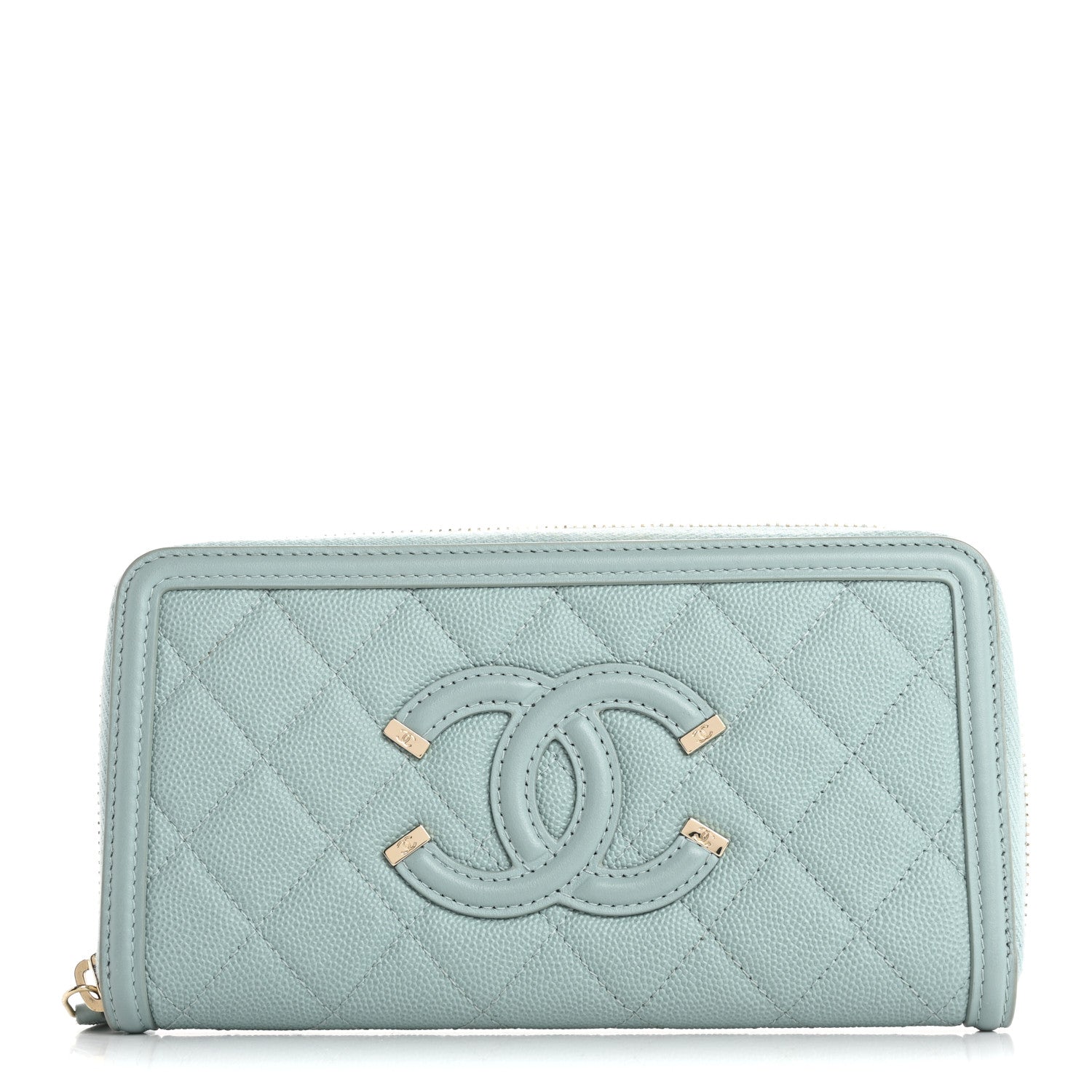 Chanel Caviar Quilted Large Filigree Zip Around Wallet Blue 1 of 13