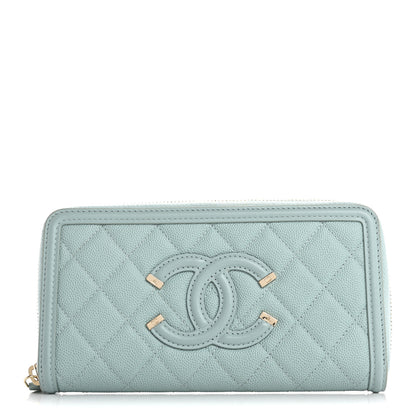 Chanel Caviar Quilted Large Filigree Zip Around Wallet Blue 1 of 13