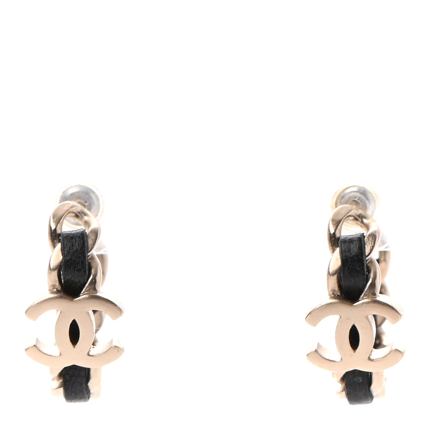 Lambskin CC Chain Hoop Earrings Matte Gold Black