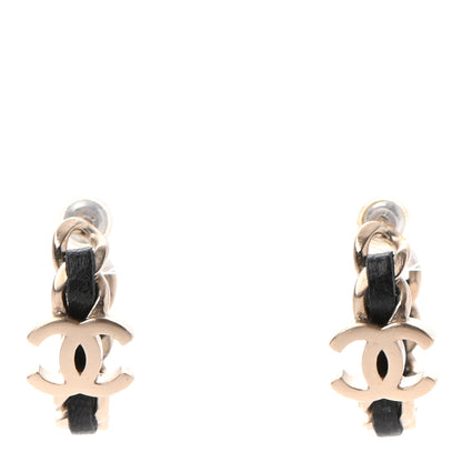 Chanel Lambskin CC Chain Hoop Earrings Matte Gold Black 1 of 5