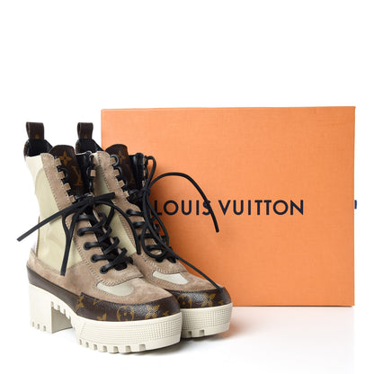 Louis Vuitton Suede Calfskin Monogram Laureate Platform Desert Boots 35 Beige 8 of 8