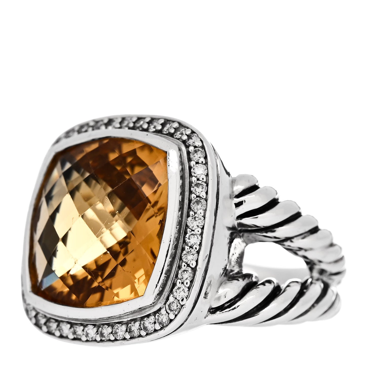 Sterling Silver Diamond Citrine 14mm Albion Ring 54 7