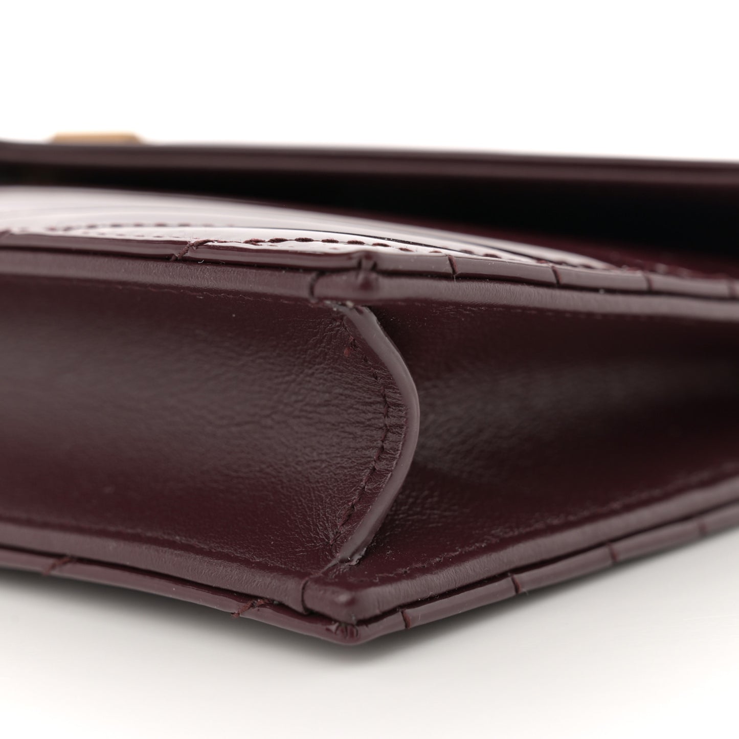 Patent Calfskin Matelasse Chevron Monogram Envelope Chain Wallet Dark Red Wine