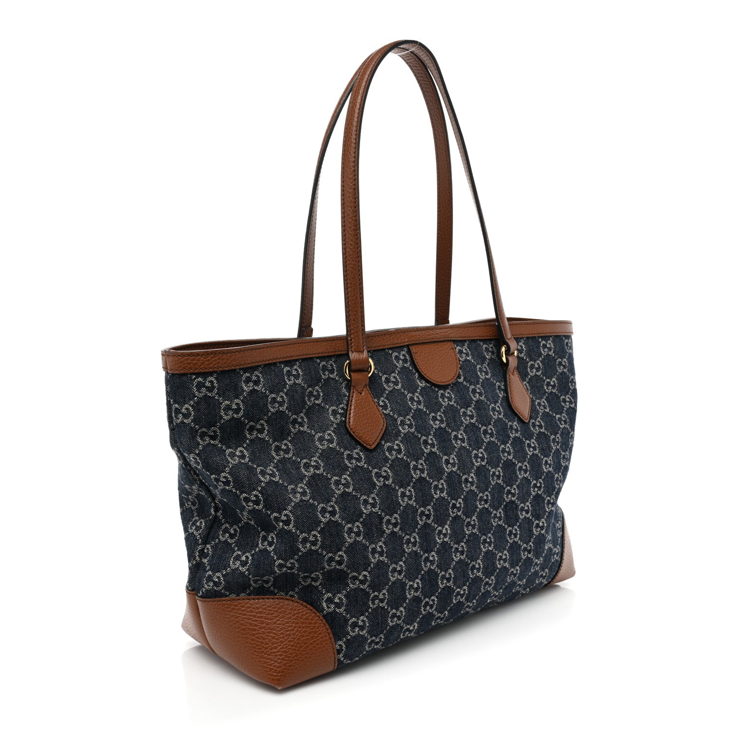 Gucci New Denim GG Monogram Medium Ophidia Shopping Tote Blue Tea Cuir 3 of 16