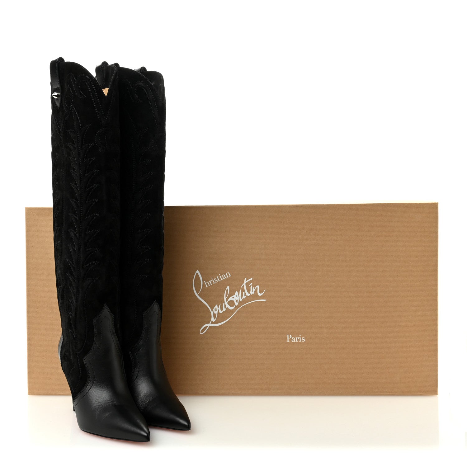 Christian Louboutin Calfskin Veau Velours Santia Botta 85 Tall Boots 39 Black 11 of 11